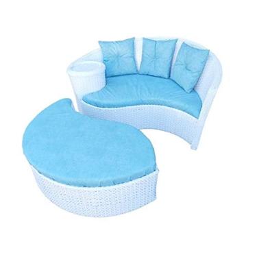 Imagem de Chaise Nova Delhi Folha em Fibra Sintética Branca - Tecido Duna Piscina