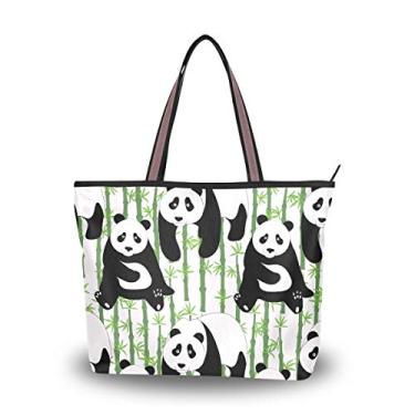 Imagem de Bolsa de ombro linda Pandas com bambu em branco bolsa de ombro para mulheres e meninas, Multicolorido., Medium