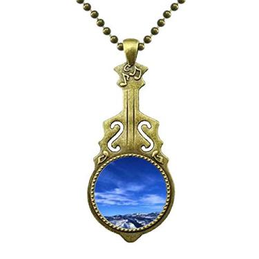 Imagem de DIYthinker Colar de celeste azul com nuvens brancas de montanha joia com pingente de música de guitarra antiga