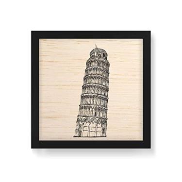 Imagem de Arte Maníacos Quadro Decorativo em Madeira Torre de Pisa Linhas - 30x30cm (Moldura caixa em laca preta)