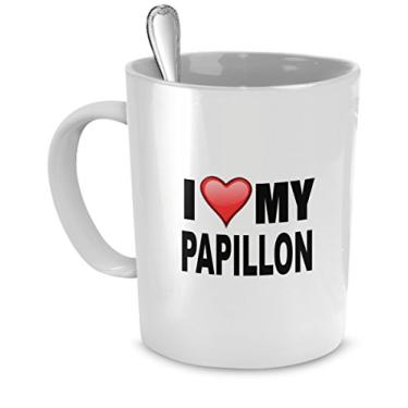Imagem de Caneca Papillon – I Love My Papillonr – Presentes para amantes de cães – Caneca de cerâmica de 325 ml
