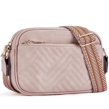 Imagem de BOSTANTEN Bolsa tiracolo acolchoada feminina de couro vegano, bolsas de ombro pequenas com alça larga, rosa, Bolsas transversais para mulheres