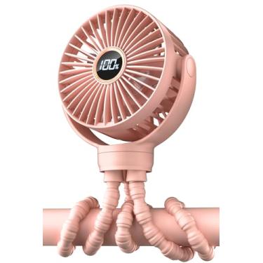Imagem de KIDEE Ventilador de carrinho portátil, ventilador pessoal de bebê operado por bateria, tela de LED, pequenos ventiladores de clipe recarregável por USB, mini ventiladores de mesa para assento de carro