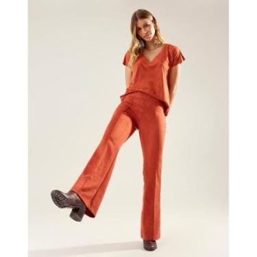 Imagem de Calça Zinzane Feminino Flare Suede Recortes - Telha-Feminino