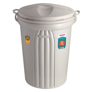 Imagem de Lixeira 70 Litros Plástica Grande Com Alças Cesto De Lixo Áreas Externas Internas Bege - 290 Sanremo
