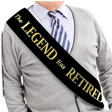 Imagem de JPACO The Legend Has Retired Sash – Elegante faixa lendária preta e dourada para mulheres e homens e um broche de segurança grande dourado Perfeito para festas de aposentadoria