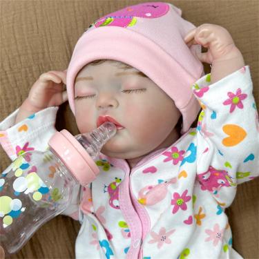 Imagem de 20 polegadas Bebê reborn realista,bebe reborn menina silicone sólido com genitais,olhos fechados lavável bebe reborn com a pele mole,Corpo de pano menino