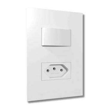 Imagem de Conjunto Interruptor Simples E Tomada 10a 4x2 Branco Satin - B.lux - B