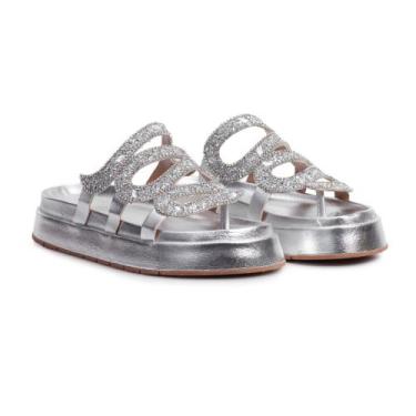 Imagem de Sandália Plataforma Flat Feminina Pedrarias Chatons Moda Casual Passei
