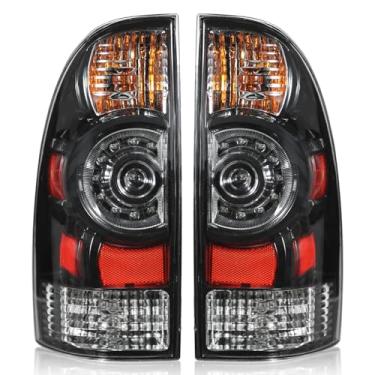 Imagem de Boine Compatível com Toyota Tacoma Pickup 2005-2015, lado do motorista e do passageiro, bisel preto, luz traseira vermelha fumada, lente LED - lâmpada e chicote incluídos 8155004160 8156004160