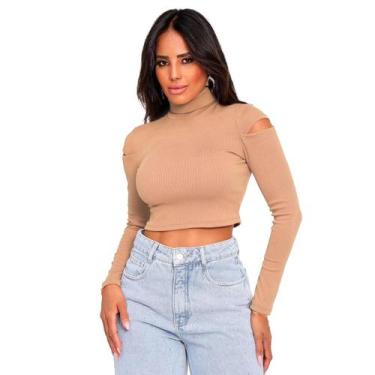Imagem de Cropped Blusa Feminina Cacharrel Gola Alta Manga Longa - Swiss Boutiqu