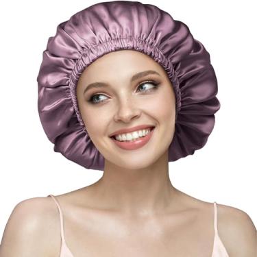 Imagem de YFONG Touca de Dormir 100% Seda Dupla Camada para Mulheres, 22 Momme Pure Mulberry Silk Sleep Cap com Faixa Elástica Ajustável Que Fica Na Cabeça, Reduz O Frizz, Mantém O Penteado, Macio E Respirável,