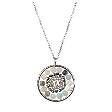 Imagem de Shag Wear Colar feminino pequeno de mandala com corrente de aço inoxidável e pedras semipreciosas de cristais, Aço inoxidável, Sem Pedra Preciosa