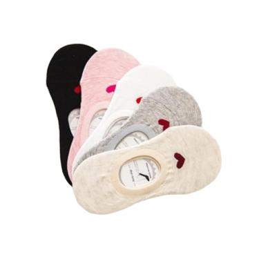 Imagem de chanstore Meias curtas para estudantes primavera e verão cor sólida tipo barco respirável invisível meias - amor meio oculto tipo - 5 pares/bolsa