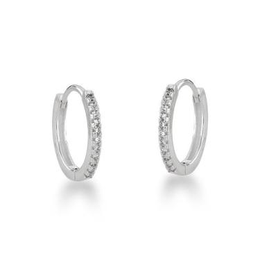 Imagem de Brinco Argola Click cravejada na frente Prata 925 - Atraktiva Jóias, 1