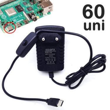 Imagem de Caixa Com 60 Fontes 5v 3A USB-C 3.1 Conector Tipo C Para Rasp Pi 4 Bot