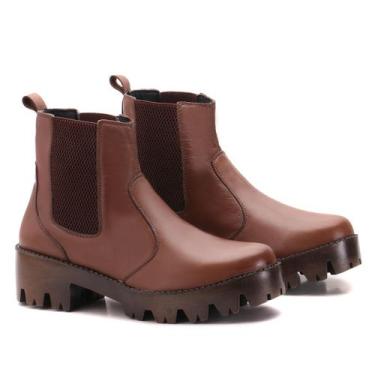 Imagem de Bota Coturno Feminina Couro Casual Cano Curto Conforto - k Shoes, Marr