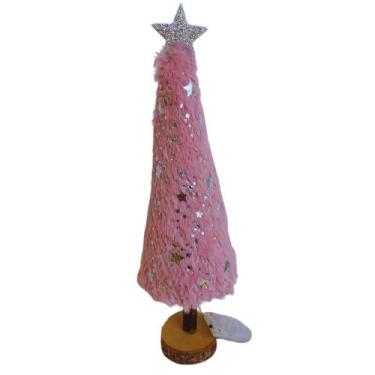 Imagem de Enfeite Natalino Árvore de Natal Mira Rosa para Mesa 10Leds Ø7x29cm. -