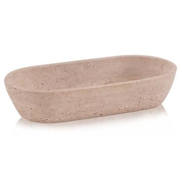 Imagem de Radicaln Tigela de massa de mármore travertino de 25 cm feita à mão para decoração de mesa de jantar, tigela decorativa ideal para decoração de casa de fazenda