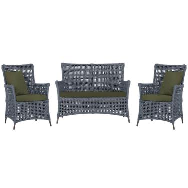 Imagem de Jogo Sofá e 2 Poltronas de Área Igapó Alumínio Pintura Marrom Corda Náutica Estofado 13 Trama