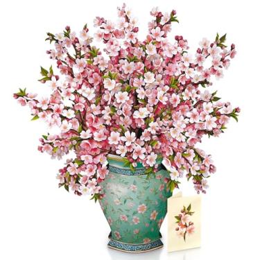 Imagem de Freshcut Paper Cartões pop-up, buquê de flores de papel, cartões de felicitações pop-up 3D com cartão de notas e envelope, aniversário, presentes de boas-vindas, flor de cerejeira japonesa grande de