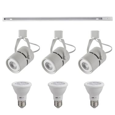 Imagem de Kit Trilho 1m + 3 Spots Classic Branco + 3 Lâmpadas Par20 9w - Nordecor 6000k (branco Frio)