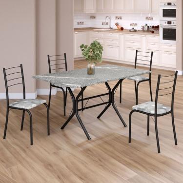 Imagem de Conjunto Sala De Jantar Mesa Retangular 120x75cm Tampo Granito Topázio 4 Cadeiras Rio Paraopeba- Preto Fosco