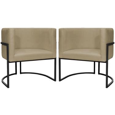 Imagem de Kit 2 Poltronas Luna Suede Cores Base De Ferro Preta - Nude, Suede