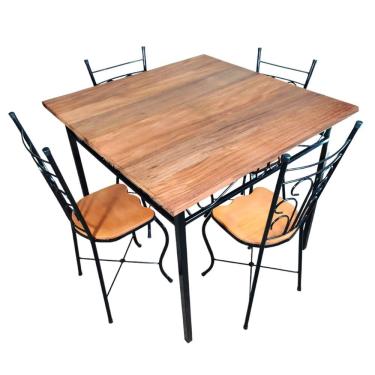 Imagem de Conjunto De Jantar Industrial Rústico: Mesa Quadrada + 4 Cadeiras Compactas Tamanho 60x60cm