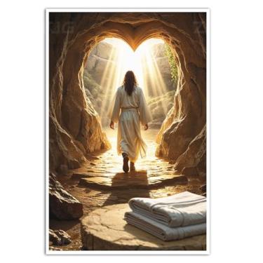 Imagem de Tela Jesus deixa o túmulo arte de parede salvador cristão ressurreição pôster impressão holy light god triunfos sobre a morte católica imagem inspiradora sala de estar quarto igreja presente decoração