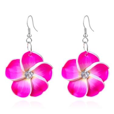 Imagem de QUPENGXU 4 pares de brincos de zircônia cúbica havaiana plumeria rubra para mulheres, boêmia, flores tropicais, luau, acessórios de joias para festa na praia, trumpet, Resina, Sem pedra preciosa