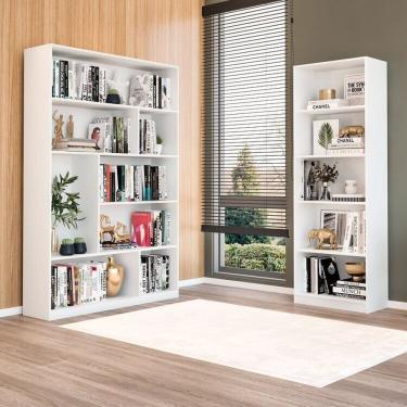 Imagem de Kit Com 1 Estante Multiuso 5 Nichos Montreal E 1 Estante Para Livros 4 Prateleiras Seattle Branco