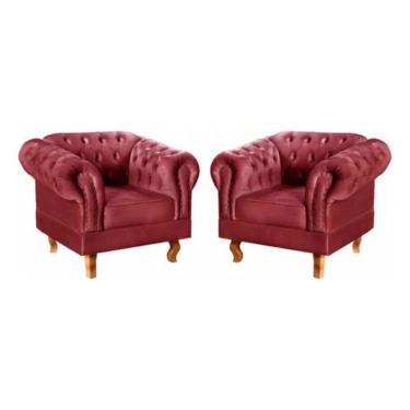 Imagem de Kit 2 Poltronas Chesterfield Dom Pedro Vintage Retrô Capitonê Suede Bordô