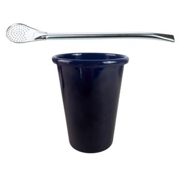 Imagem de COPO DE TERERÉ ALUMÍNIO PRETO 350ML+ BOMBA DE TERERÉ INOX