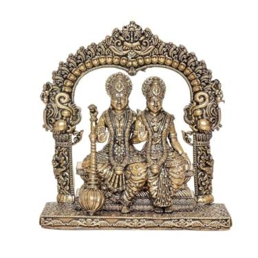 Imagem de Estátua de latão Lakshmi Narayan Vishnu sentada em pé com 12,7 cm de altura e pesando 0,440 kg. Estátua Laxmi Narayan para Pooja religioso hindu diário templo casa mandir