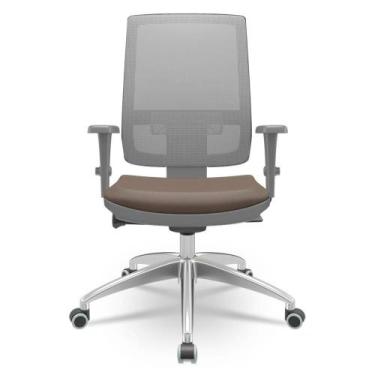 Imagem de Cadeira Brizza Diretor Grafite Tela Cinza com Assento Vinil Marrom Bas