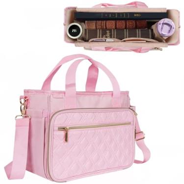 Imagem de AHIBIO Bolsa Bíblica Feminina Grande Capa Bíblica Multifuncional Rosa com Alça de Ombro para Transporte de Bíblia