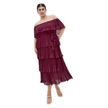 Imagem de City Chic Vestido feminino plus size - jardim noturno, Vinho vermelho, 58