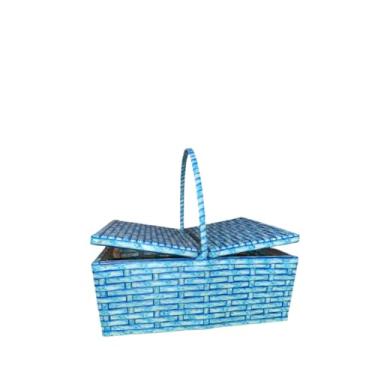 Imagem de Cesta de Piquenique Fibra Sintética M 40x25x14(Azul Rajado)