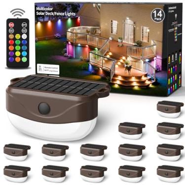 Imagem de Luzes de cerca solar com controle remoto de 15 metros, 15 cores multicoloridas, iluminação de degrau externa, IP67 à prova d'água, LED, RGBYW, para cercas externas, decks, quintal, corrimão, parede