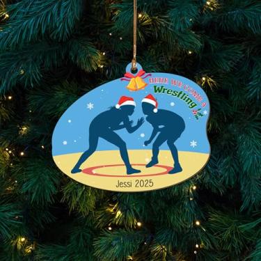 Imagem de Enfeite de Natal de luta livre 2025, enfeite de madeira de árvore de luta livre, ornamentos de luta livre para meninas, presentes de luta livre para mulheres lutadoras, treinadoras e fãs, aqui vamos