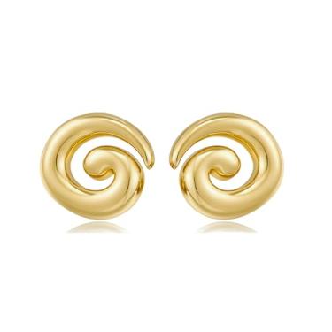 Imagem de Brincos em espiral para mulheres, moda declaração, espiral, grosso, vintage, brinco geométrico, redondo, metal, hipoalergênico, banhado a ouro, delicado, design clássico, joia de praia de verão, Small