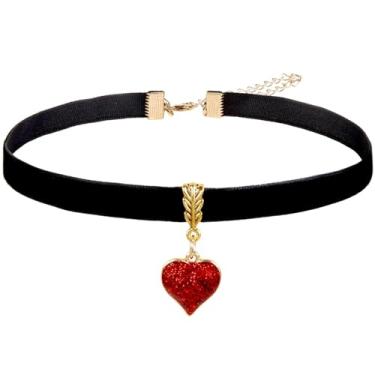 Imagem de Tobeffect Colar gargantilha de coração para mulheres veludo: acessórios de fantasia de rainha de Halloween, colar de coração vermelho vintage