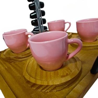 Imagem de Bandeja decorativa de madeira para café xícaras de café e bandeja(Rosa)