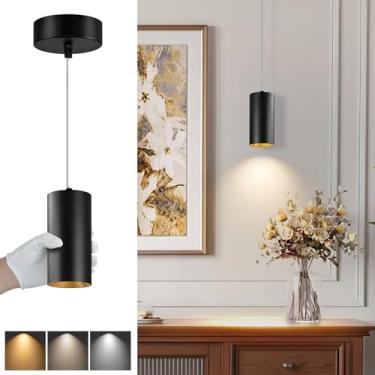 Imagem de Arcfox Luminária pendente de 10 W, luzes pendentes de LED cilíndricas modernas de altura ajustável, luminárias de ilha de cozinha, luzes suspensas de teto reguláveis para bar de cozinha e sala de