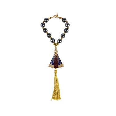 Imagem de Terço Dezena Retrovisor Carro Nossa Senhora Aparecida Acessórios Bolsa Mochila Oratório (1, 1 NS Aparecida - Hematita - Marrom)