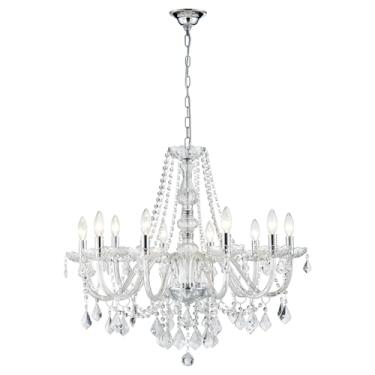 Imagem de Lustre de cristal grande, lustres modernos de cristal cromado para sala de jantar, luminária pendente grande de 10 luzes, lustre de luxo para sala de estar, quarto, hall de entrada, entrada D26,8 pol