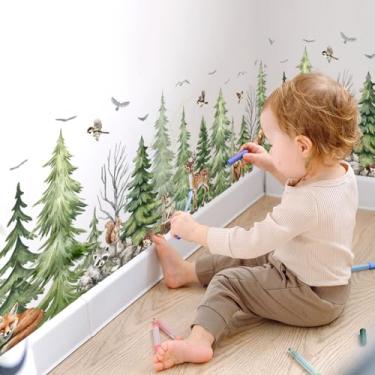 Imagem de WALLMEII Adesivos de parede decoração de árvores de animais de safári urso sika veado coelho coala floresta animais adesivos de rodapé de parede descascar e colar bebês crianças meninos quarto sala de