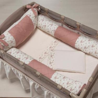 Imagem de Kit Berço Desmontável 3 Peças Floral Rosê Camping  - Loja Baby