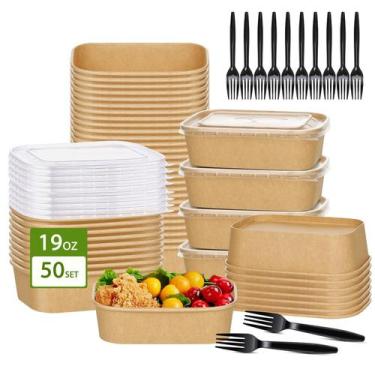 Imagem de Taças de papel Kraft descartáveis de 550 ml com tampas, pacote com 50 